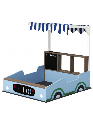 Sandkasse med tag i fyrretræ og tekstil H104 x B90 x D108 cm - Blå/Hvid