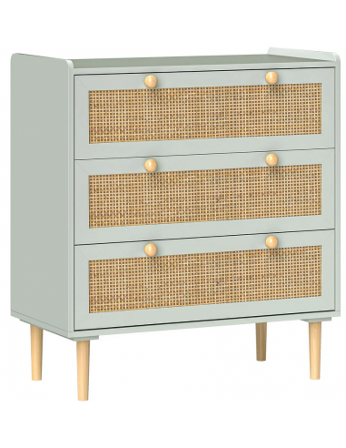 Kommode i MDF og polyrattan H87,5 x B80 x D40 cm - Grøn/Natur