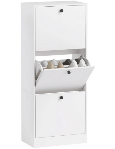 Skoskab i møbelplade og metal H115 x B47 x D28 cm - Sort/Hvid træstruktur