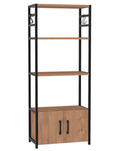 Køkkenreol i metal og møbelplade H138,5 x B56 x D30 cm - Sort/Vild eg