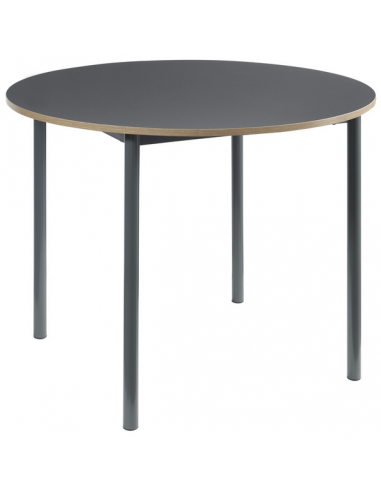 LINDE Rundt spisebord i stål og MDF H75 x Ø100 cm - Grå/Natur