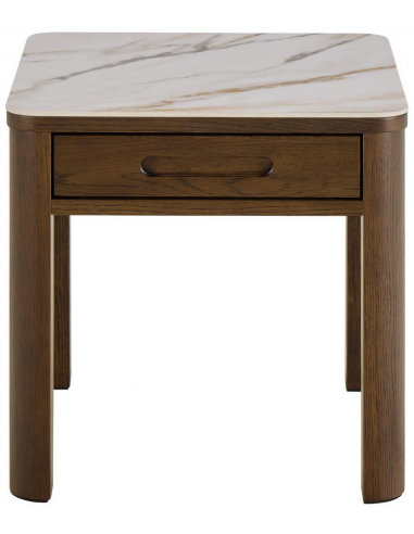 South Hampton Sengebord i keramik og egetræsfinér H45 cm - Brun/Hvid marmoriseret