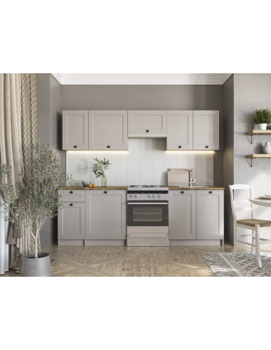 VIVIAN Komplet køkken uden hvidevarer i møbelplade B240 cm - Cashmere/Valnød