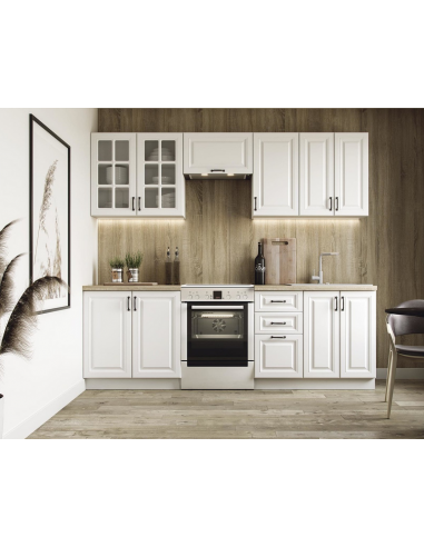 ELIZABETH Komplet køkken uden hvidevarer i møbelplade B240 cm - Mat hvid/Sonoma eg