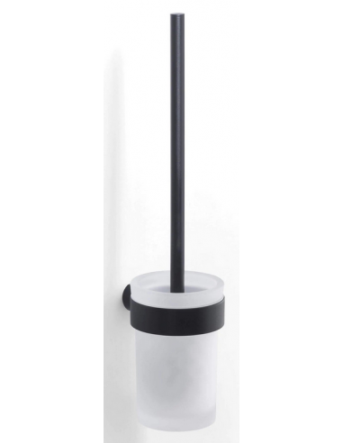 PIREN Toiletbørste til væg i stål og glas H36,5 cm - Mat sort/Matteret hvid
