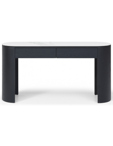 OAKURA Konsolbord i keramik og egetræsfinér B150 cm - Sort/Hvid marmor