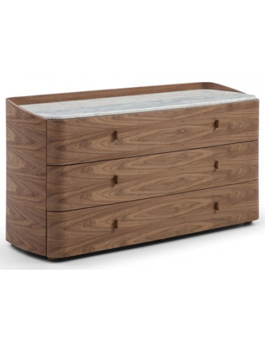 VERTU Kommode i marmor og valnøddefinér B140 cm - Valnød/Hvid marmor