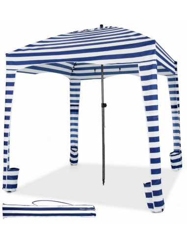Parasol pavillon i metal og polyester 183 x 183 cm - Blå/Hvid