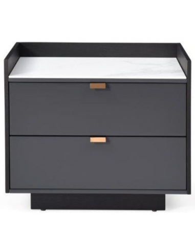 SAVIOR Sengebord i keramik og egetræsfinér H50 cm - Antracit/Gråsort/Hvid marmor