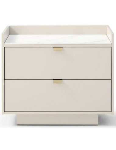 SAVIOR Sengebord i keramik og egetræsfinér H50 cm - Beige/Hvid marmor