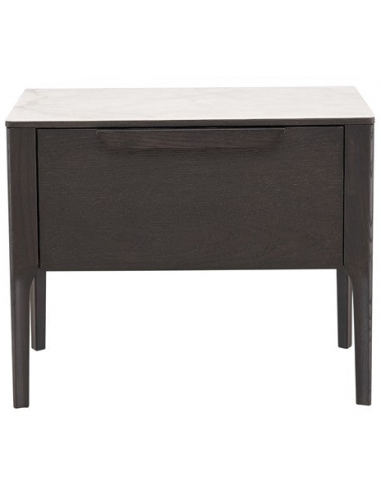 PALMETTO Sengebord i egetræsfinér og keramik H44,3 cm - Mørk gråbrun/Hvid marmor