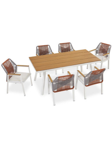 Spisebordssæt udendørs i aluminium og olefin - Hvid/Natur/Grå