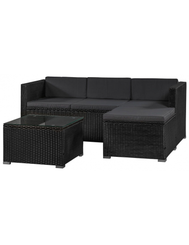 PUNTA CANA Loungesæt i polyrattan og polyester - Sort/Mørkgrå