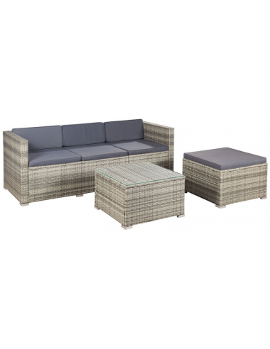 PUNTA CANA Loungesæt i polyrattan og polyester - Naturgrå/Grå