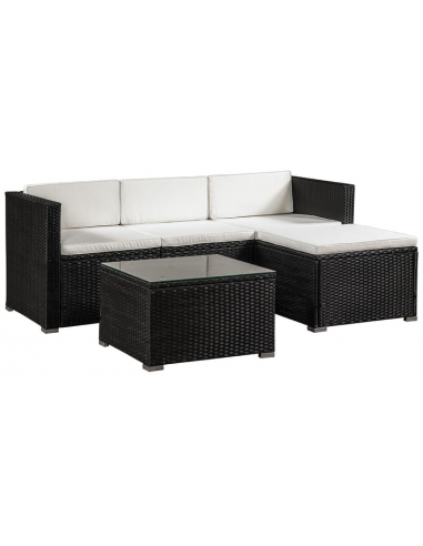 PUNTA CANA Loungesæt i polyrattan og polyester - Sort/Creme