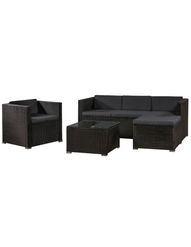 PUNTA CANA Loungesæt i polyrattan og polyester - Sort/Mørkgrå