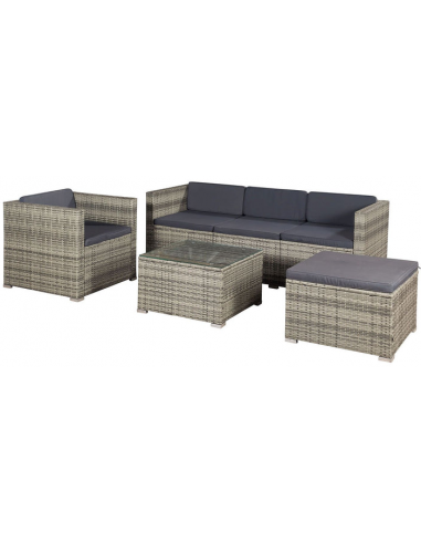 PUNTA CANA Loungesæt i polyrattan og polyester - Naturgrå/Grå