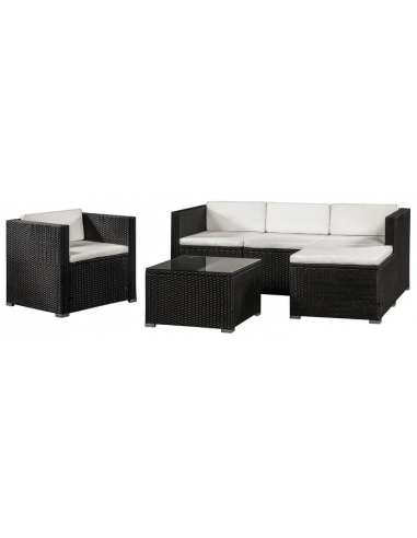 PUNTA CANA Loungesæt i polyrattan og polyester - Sort/Creme