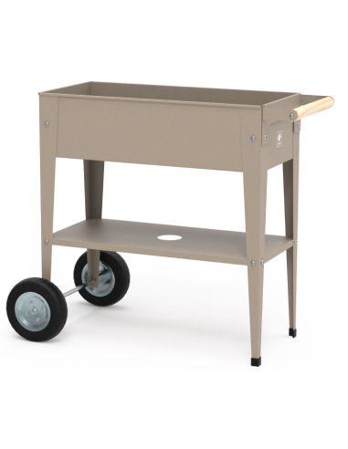 Herstera Barcelona højbed på hjul H80 x B75 x D35 cm i stål - Taupe/Natur