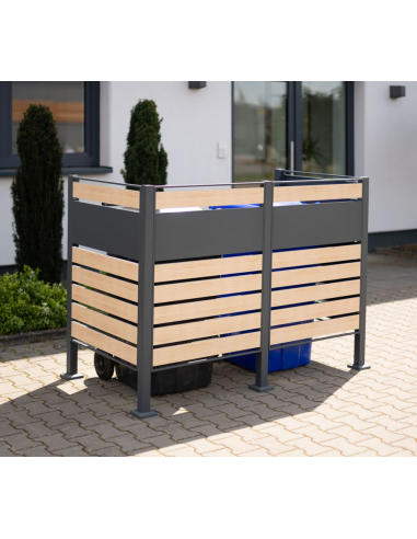 Westmann Planum Skraldespandsstativ i stål H120 x B170 x D90 cm - Antracit/Trælook