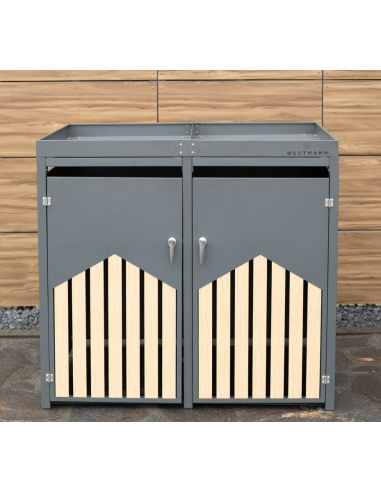 Westmann Skraldespandsskjuler i stål H124,5 x B134 x D84 cm - Antracit/Trælook