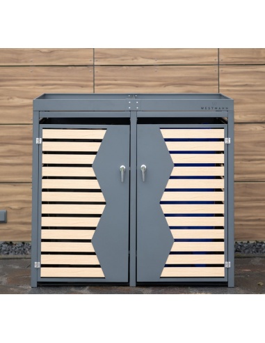 Westmann Skraldespandsskjuler i stål H124,5 x B134 x D84 cm - Antracit/Trælook