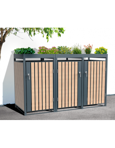 Westmann Planta Skraldespandsskjuler i stål H124 x B200 x D84 cm - Antracit/Trælook