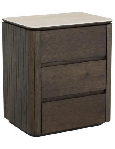 RITZ Sengebord i egetræsfinér og keramik H65 x B55 x D40 cm - Brun/Travertin