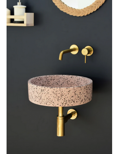 EOS Vægmonteret rund håndvask i terrazzo m/beslag Ø38,2 cm - Pink terrazzo