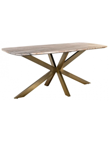 BOTTEGA Ovalt spisebord i jern og marmor 180 x 90 cm - Antik messing/Gråbrun marmor