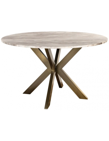 BOTTEGA Rundt spisebord i jern og marmor Ø137 cm - Antik messing/Gråbrun marmor