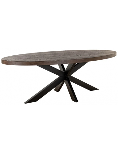 WATSON Ovalt spisebord i jern og egetræ 300 x 120 cm - Sort/Mørkebrun