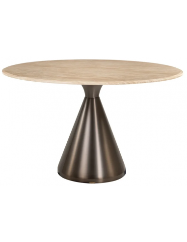 MONTGOMMERY Rundt spisebord i stål og faux marmor Ø130 cm - Stålgrå/Beige marmor