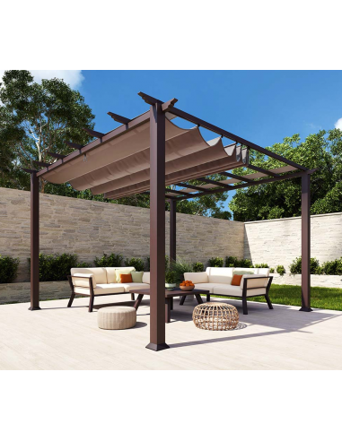 FLORIDA Pavillon i aluminium og polyester H235 x B350 x D350 cm - Mørkebrun trælook/Brun