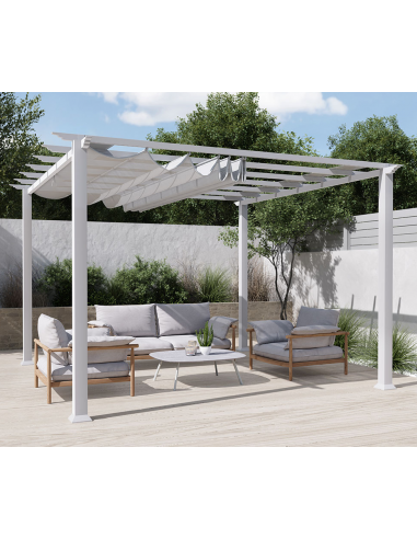 FLORIDA Pavillon i aluminium og polyester H235 x B350 x D350 cm - Hvid trælook/Gråhvid