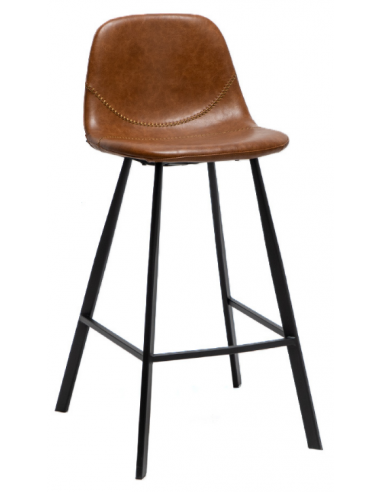 LOGAN Barstol i metal og vintage læder H96,5 cm - Sort/Vintage cognac