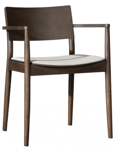 JUAN Spisebordsstol med armlæn i egetræ og egetræfinér H76,5 cm - Valnød/Natur