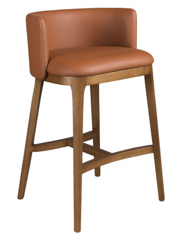 Barstol med ryglæn i valnøddefinér og vegansk læder H84 cm - Valnød/Brun