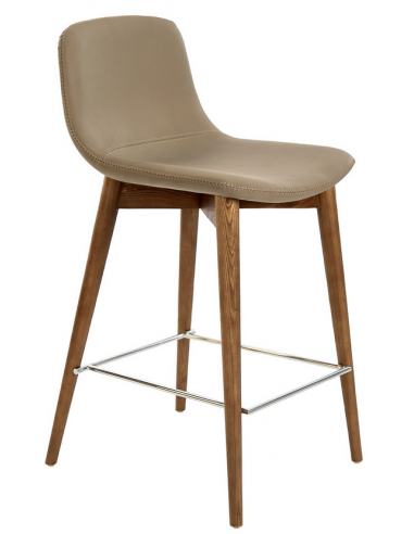 Barstol med ryglæn i asktræ, stål og vegansk læder H91 cm - Valnød/Krom/Mink