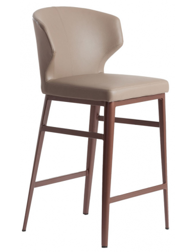 Barstol med ryglæn i stål og vegansk læder H93 cm - Bronze/Mørk mink