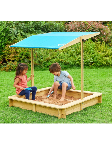 Sandkasse med tag i fyrretræ og tekstil H117 x B117 x D117 cm - Natur/Blå