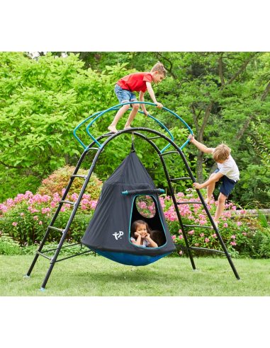 Klatretårn med hængende ufo i stål og polyester H201 x B217 x D122 cm - Sort/Blå