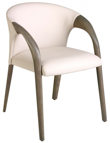 Spisebordsstol med armlæn i egetræ og vegansk læder H78 cm - Aske/Creme