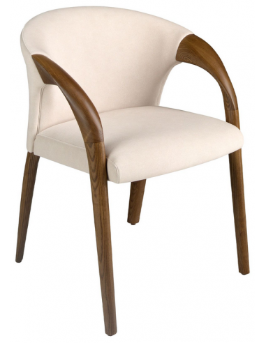 Spisebordsstol med armlæn i egetræ og velour H78 cm - Valnød/Creme