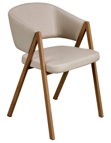 Spisebordsstol med armlæn i stål og vegansk læder H77 cm - Valnød/Minkgrå