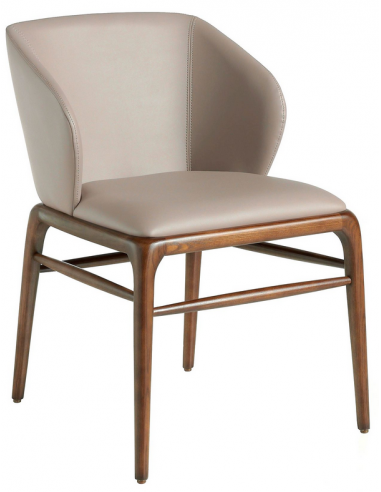 Spisebordsstol med armlæn i egetræ og vegansk læder H76 cm - Valnød/Mørk minkgrå