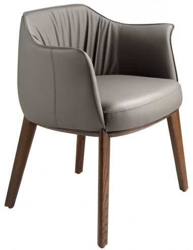 Spisebordsstol med armlæn i egetræ og vegansk læder H73 cm - Valnød/Grå