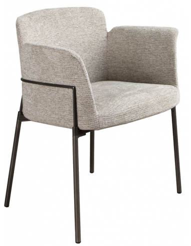 Spisebordsstol med armlæn i stål og polyester H77 cm - Mat sort/Grå