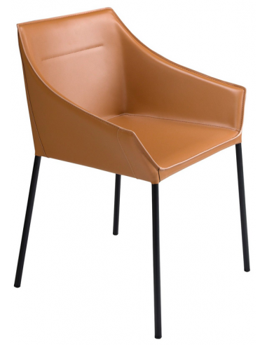 Spisebordsstol med armlæn i stål og vegansk læder H79 cm - Sort/Brun