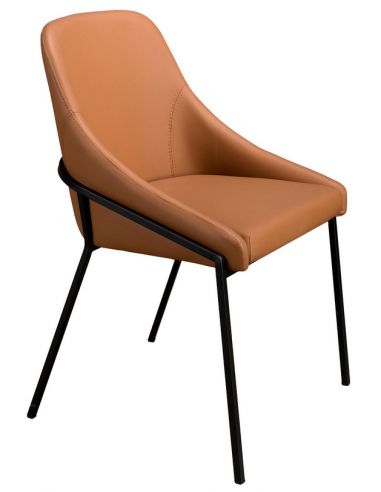 Spisebordsstol med armlæn i stål og vegansk læder H83 cm - Sort/Brun